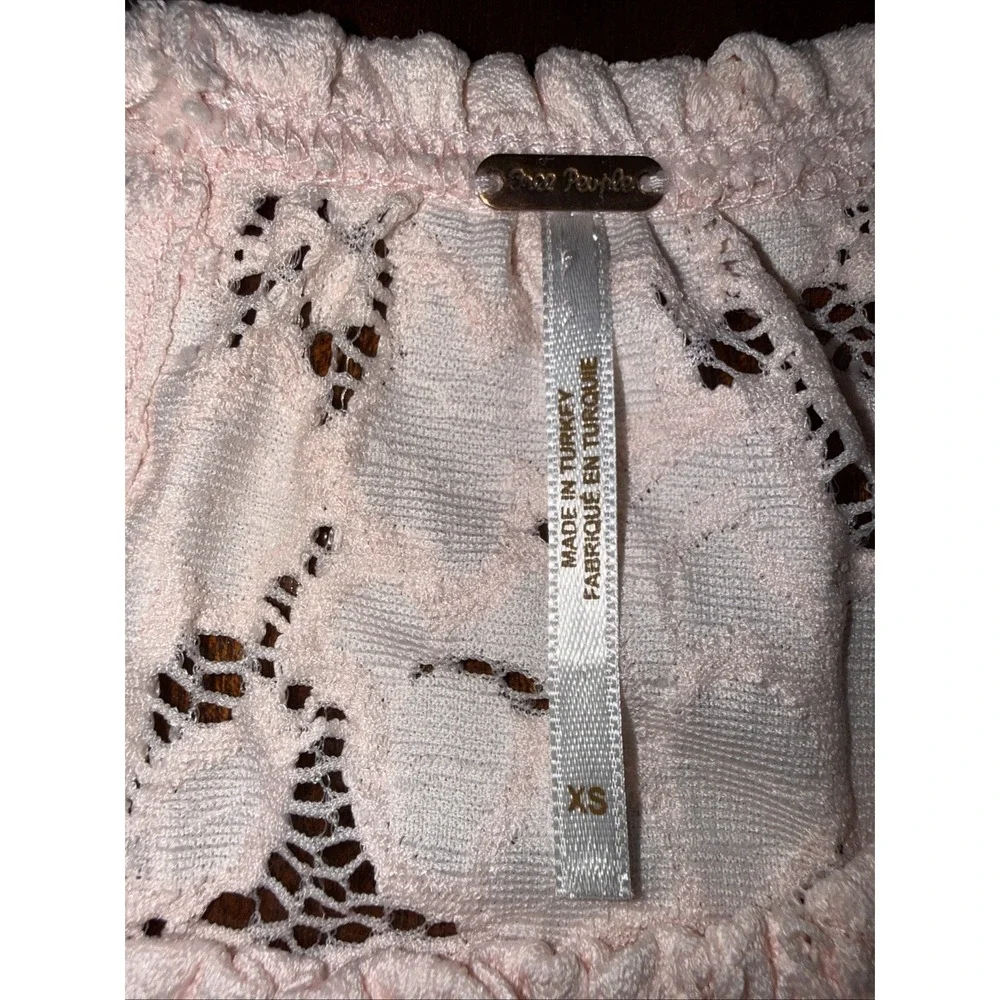 Free People Olivia Balloon Sleeve Lace Top Women's Size XS Pink Ruffle Boho